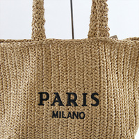 Sac à main de luxe fait main avec logo personnalisé pour femme Sac de plage d'été Sacs en papier paille crochet avec motif brodé