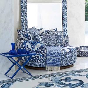 Divano Sezionale di Lusso Imbottito in Spugna, Tessuto con Motivo Porcellana Blu e Bianca, Ecologico, Moderno e Artistico per <span class=keywords><strong>Soggiorno</strong></span> di Villa - Product Image 6