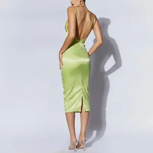2022 New Fashion Solid Color Hochs chlitz Sexy Slim Sling Kleid Party kleid Damen Damen Satin Backless Long Party Kleid