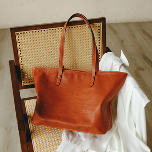 Women's Top Grain Cowhide Tote <b>Bag</b> Brown Large Capacity Minimalist Style Everyday Use - Product Image 5