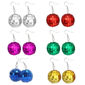 Vintage Disco Dangle Brincos Disco Ball Brincos anos 60 ou 70 Dance Party Costume Jóias Acessórios para Mulheres Meninas