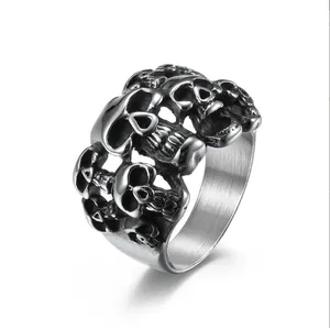 Stainless Steel Gothic Skull Vintage Antique Style biker rings for men Cocktail Party Ring jewelry