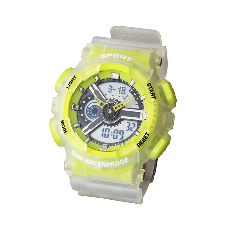 На открытом воздухе 12/24 часовой формат спортивные часы Аналоговые светодиодный ночник с двумя часовыми поясами 5ATM водонепроницаемые цифровые часы хронограф для мальчиков