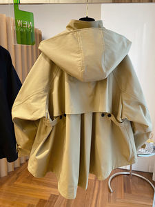 2025 primavera e autunno nuovi cappotti da donna larghi Casual con cappuccio retrò monopetto corti tinta unita - Product Image 5