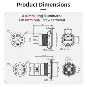 16 मिमी 19 मिमी सामान्य रूप से खुला पुश बटन स्विच धातु स्टेनलेस स्टील 4 पिन रिंग लाइट 3 ए रोबोट नियंत्रण पुशबटन - Product Image 6