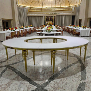 Elegante <span class=keywords><strong>Mesa</strong></span> italiana de <span class=keywords><strong>media</strong></span> <span class=keywords><strong>luna</strong></span> en forma de S moderna 10-20 personas boda/comedor círculo grande vidrio de mármol para alquiler de fiestas al aire libre - Product Image 1