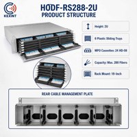 KEXINT Panneau de brassage fibre optique haute densité 2U ODF avec 24 cassettes MPO pour 288 fibres, type coulissant, montage en rack 19 pouces