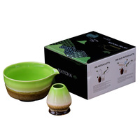 Ensemble de thé matcha en céramique classique écologique de qualité supérieure, 2 pièces, Chawan & Chasen avec support