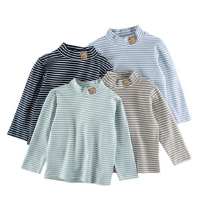 Vêtements d'hiver et de printemps pour enfants, t-shirt rayé à manches longues pour enfants, t-shirt à col roulé pour bébés garçons et filles, t-shirt doux - Product Image 1