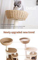 Kinghon Arbre à chat moderne en bois de pin avec poteaux à gratter en sisal naturel, paniers tressés et structure d'escalade pour chat en carton