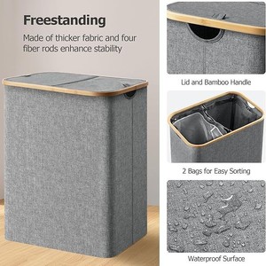 Công Suất Lớn 100L Có Thể Gập Lại Giặt Giỏ Với Tre Xử Lý Linen Nắp Công Suất Cao Độc Lập Có Thể Gập Lại Giỏ Với Kệ - Product Image 3