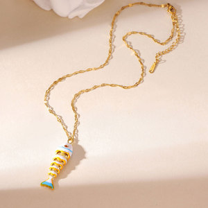 Collares de Moda Hawaiana de Verano, Joyería de Acero Inoxidable 316L, Collar de Pescado Marino Chapado en Oro de 14k y 18k para Mujer - Product Image 4