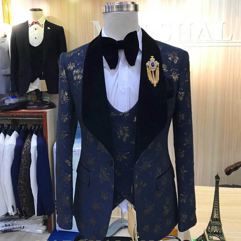 Italian Suit Men's Casual Boutique Fashion Wedding Host Flower Color Suits 3 Pcs Set Dress Blazers Jacket Pants Vest Coat
