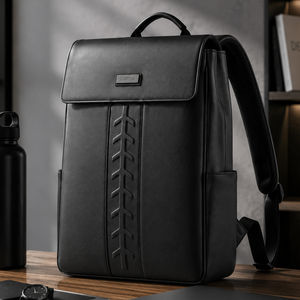 Sac à dos de voyage en cuir PU noir personnalisé, grande capacité, sac à dos pour ordinateur portable, sac à dos minimaliste décontracté pour l'école, pour hommes et femmes - Product Image 1