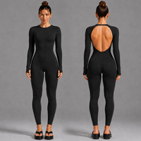 Combinaison de yoga pour femme à manches longues avec logo personnalisé OEM, dos ouvert, longueur intégrale, combinaison de sport pour la course en plein air, la gym, la remise en forme, vêtements de sport
