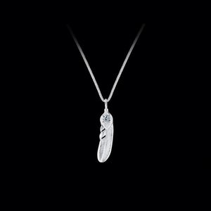 Collier en argent sterling S925 avec moissanite, collier tendance avec pendentif en forme de plume - Product Image 3