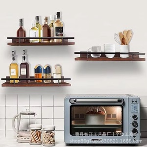 Wooden <b>floating</b> <b>shelf</b> with black metal railing <b>wall</b> decoration <b>shelf</b> for bathroom toiletries and toilet paper storage - Product Image 1