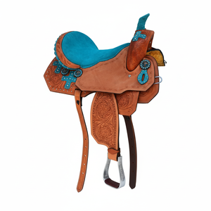 Selle Western en cuir véritable de créateur bleu confortable 10 \ "à 18 \" tapis d'équitation de course et de plaisir de baril - Product Image 1