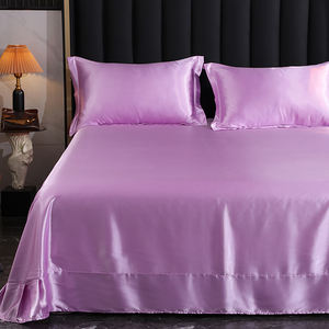 Drap de lit solide en gros Couvre-lit en soie imitée Textile de maison Drap plat Coloré Tache De Luxe Été Soyeux Ensemble de draps de lit - Product Image 5