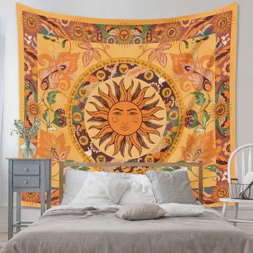 Manta 3d personalizada de astrología psicodélica, tapiz con fases de Luna y sol amarillas, estilo bohemio religioso, brujería, 2022x130 cm, nueva lista 150