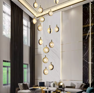 Lustre moderne en chaîne de fer, escalier en colimaçon duplex, longue boule de cristal, suspension pour escalier - Product Image 4