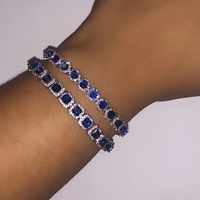 Hochwertiges Saphirblau CZ Cluster Perlen Armband für Frauen Vergoldetes Ice Out Bling für Geschenk oder Verlobung