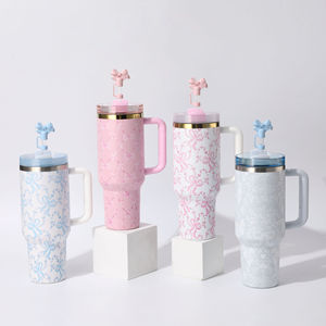 Gobelet de voiture floral de 40 oz avec poignée et paille, en acier inoxydable, isotherme, grande capacité, pour voyage, fabricant - Product Image 2