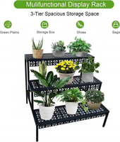Échelle à fleurs rectangulaire Pots à fleurs Présentoir pour plantes d'intérieur d'extérieur Support pour plantes en métal à 3 niveaux