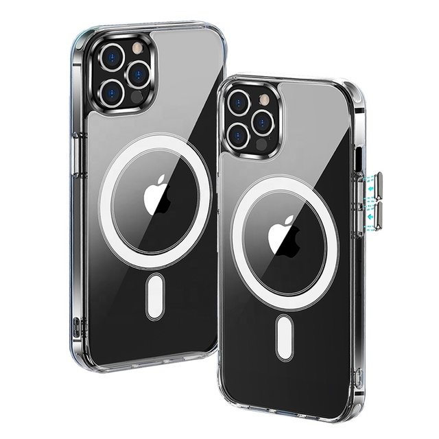 Shockproof 2.0 MM Back Cover Phone Case Clear TPU PC Anti Shock Magnetic Phone Case for iPhone 16 17 Pro Max With Metal Button