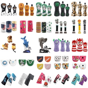Funda para palo de golf en stock, de cuero PU premium, con bordado y estampado de animales de peluche, para putter tipo blade y mallet. - Product Image 1