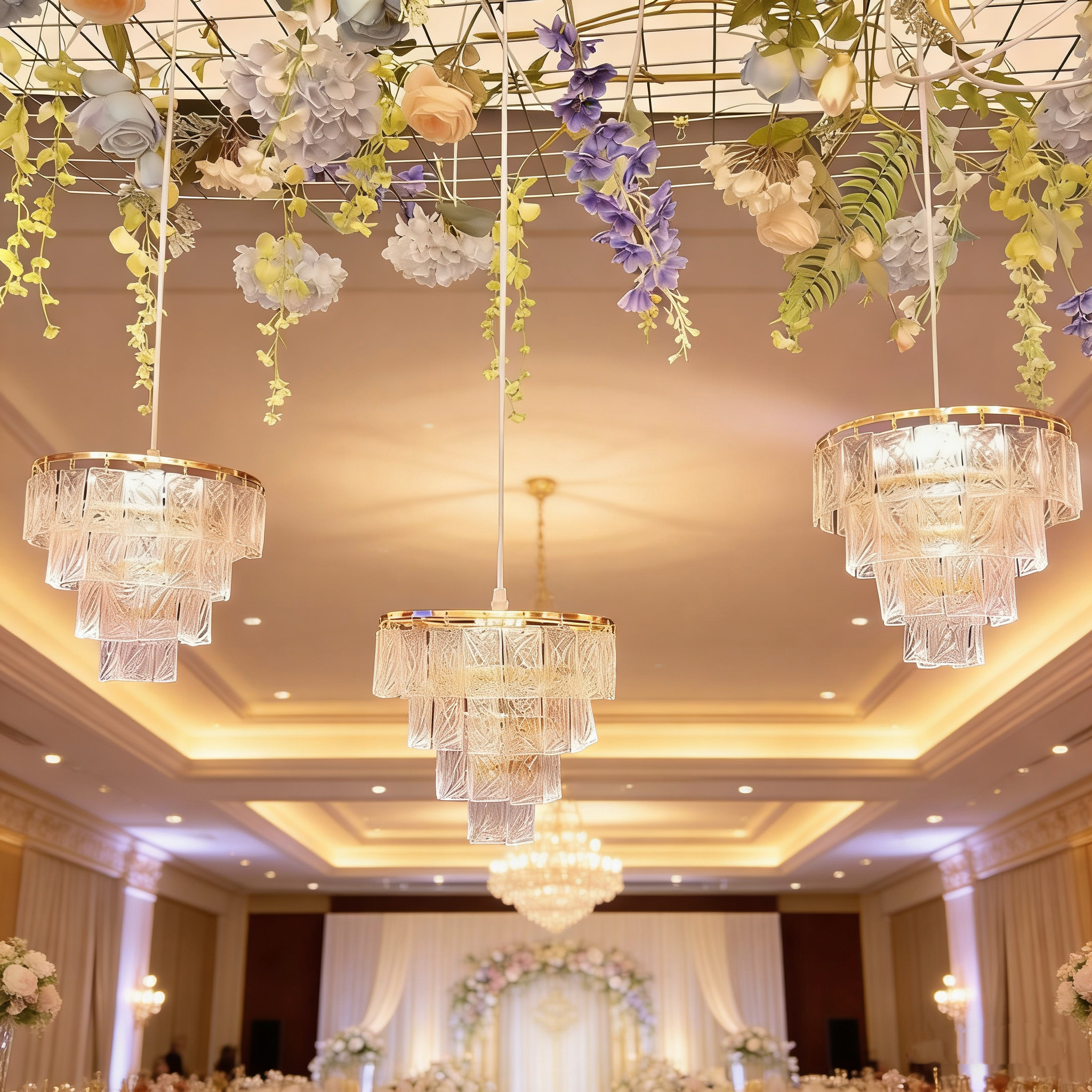 Wedding Props LED Acrylic Chandelier Ceiling Lights 3 Heads Pendant Lamp Warm White Modern for Hotel Hall Stage