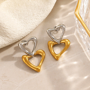 Pendientes de Botón en Forma de Corazón, Chapados en Oro de 18K, Acero Inoxidable, Joyería para el Día de San Valentín EH12260 - Product Image 4