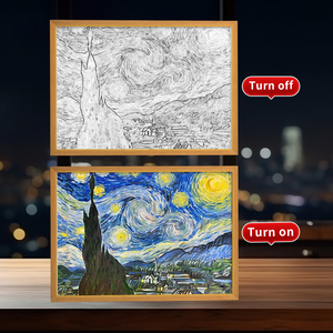 En bois A4 Cadre <span class=keywords><strong>Photo</strong></span> Art Thème <span class=keywords><strong>Romantique</strong></span> Ciel Étoilé LED Applique Murale Dimmable Tricolore Rectangulaire Aquarelle Papier Décoratif - Product Image 2