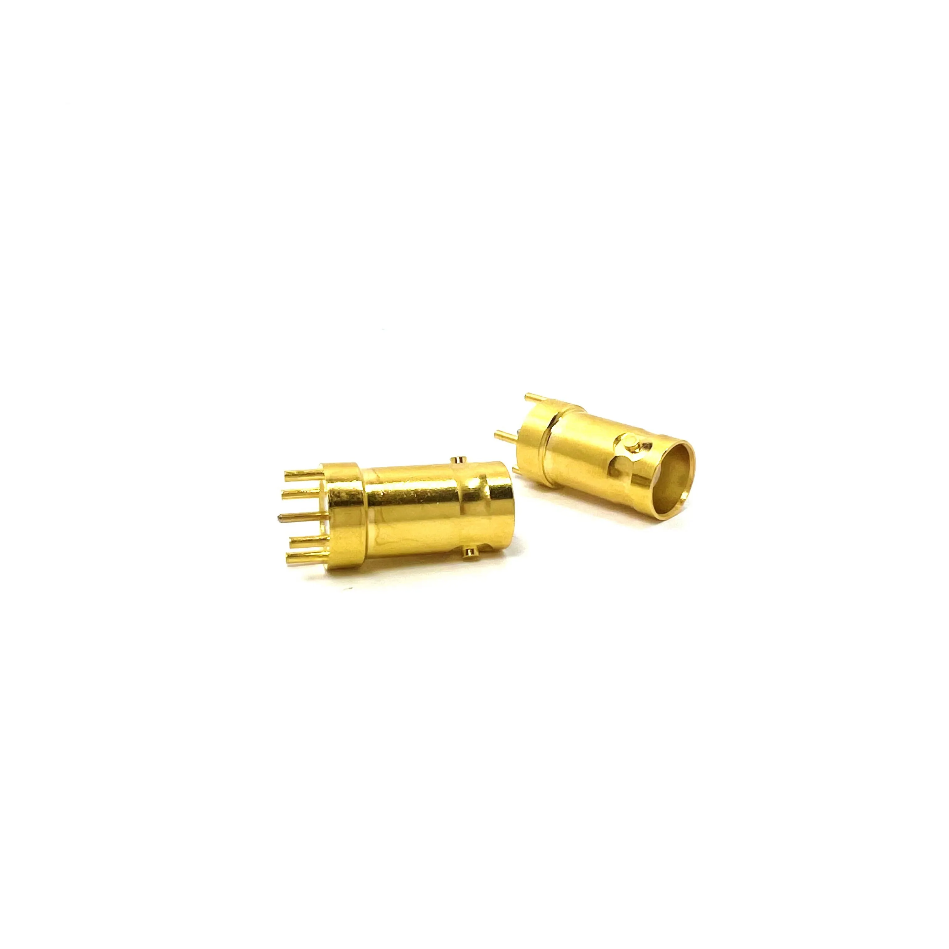 RF Connector Gold Plating BNC Female Printing PCB board Video Socket DC to 4GHz PCB Mount Connector with Post Terminal 4 Stud