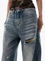 American Design Fried Street Trendy Brand Pants Retro Ripped Jeans for Women Niche Ruffian Handsome Washable Denim Hole Couple