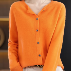 2024 nuevo cárdigan básico elegante con cuello redondo para mujer 100% suéter de lana Merino suave Grace prendas de punto abrigo primavera otoño ropa femenina Top - Product Image 1