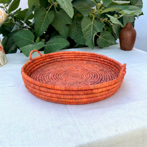 Handpainted Bohemian Rattan Rectangular Serving Tray with Handles Dishwasher Safe & Eco-Friendly for Coffee Table & Kitchenware - Product Image 1
