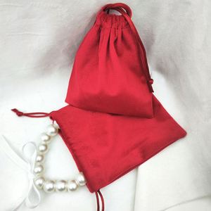 Sac à cordon en velours rouge imprimé sur mesure, vente en gros d'usine, pochette d'emballage pour bijoux - Product Image 2