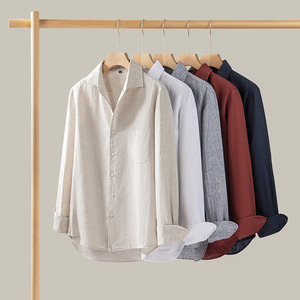<span class=keywords><strong>Camicia</strong></span> da Uomo <span class=keywords><strong>con</strong></span> Colletto Rialzato in <span class=keywords><strong>Lino</strong></span> Ultra-Sottile, Maniche Lunghe, Resistente alle Pieghe, Traspirante, in Tessuto Ecologico per Primavera Autunno - Product Image 2