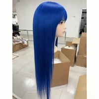 Wig Rambut Manusia Brasil Mentah Warna Biru Tanpa Campuran Grosir, Wig Lurus Transparan 13x4 Lace Front untuk Wanita Kulit Putih