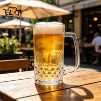 Verre à bière côtelé avec poignée, tasse à rayures verticales épaissie transparente de 600-800 ml pour bars et tables de fête