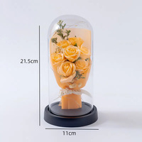 Cadeau de la Saint-Valentin des mères pour les femmes Bouquet de fleurs de roses éternelles dans un dôme en plastique Lumière LED Fait à la main Respectueux de l'environnement
