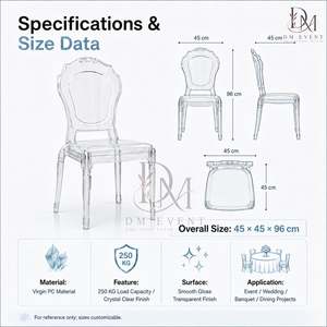 เก้าอี้พลาสติกใส DM EVENT PC Crystal Classic Back Chair โพลีคาร์บอเนต สำหรับงานแต่งงานและงานเลี้ยง - Product Image 3