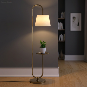 KS International Handmade Metal Brass Finish Cylindrical Floor Lamp with Fabric Shade for Living Room Bedroom Home Decoration - Product Image 2