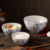 Nouveau design Bol en terre cuite peint à la main motif pissenlit, sous-glaçure, pour riz, salade et ramen, compatible micro-ondes, en céramique