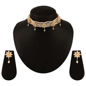 Conjunto de collar de perlas con diseño de piedra blanca, joyería tradicional india, para boda - Product Image 1