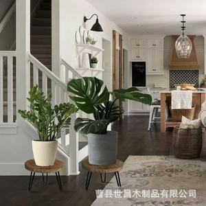 Wooden Flower <b>Pot</b> <b>Stand</b> Circular Solid Wood Retro Style Indoor Home Decor Plant <b>Stand</b> - Product Image 2