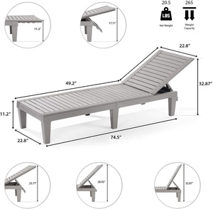 Chaise longue grise réglable en 5 positions, imperméable, légère, pour utilisation en extérieur, piscine, pelouse, en plastique - Product Image 3