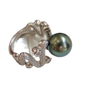 แหวนมุกดำธรรมชาติซีรีส์เวฟที่ทันสมัย ​​S925 เงินแท้ 10-11 มม. ทรงกลม แทบไร้ตำหนิและมีชีวิตชีวา - Product Image 5