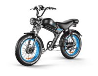 Vélo électrique EMOKO 20x4 à pneus larges C93, double moteur, batterie lithium 48V 23Ah, double suspension, jantes bleues